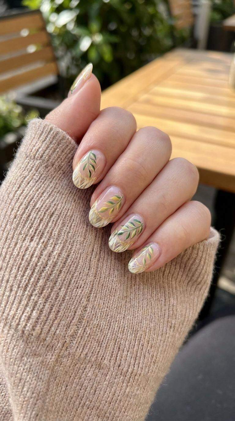 Fringed Summer Leaf Nails
