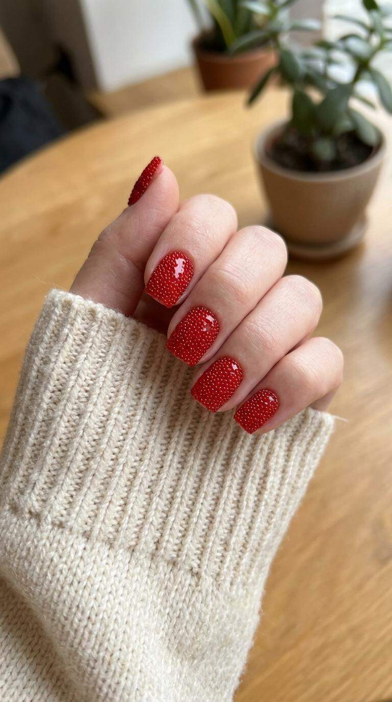 Glamorous Red Caviar Nails