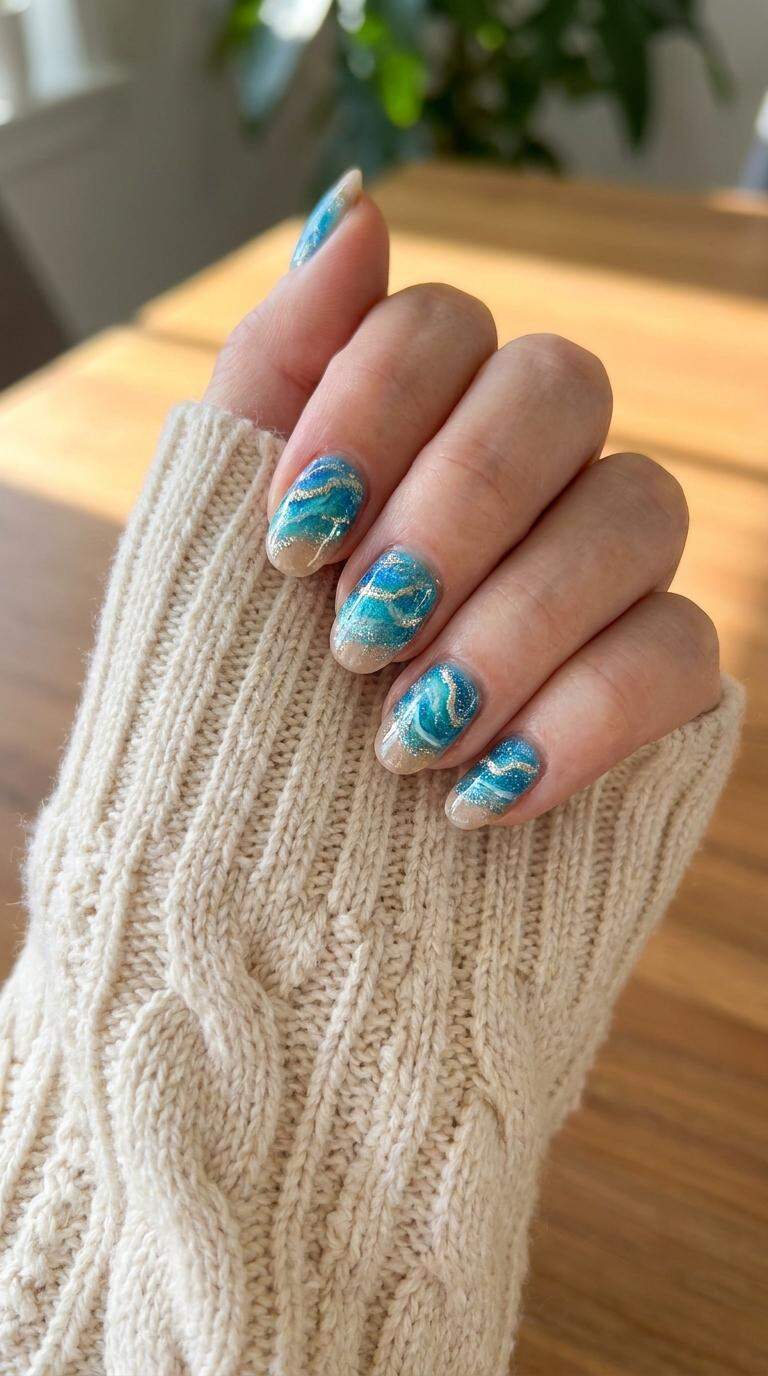 Glitter Beach Wave Nails