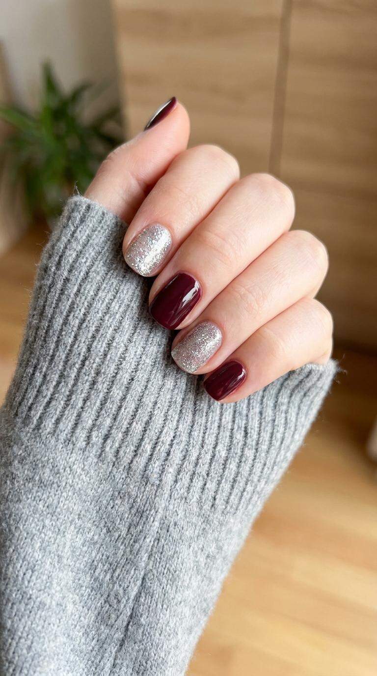 Glitter Silver and Burgundy Mix