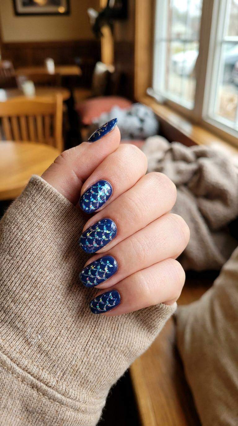 Glittery Navy Blue Mermaid Scales
