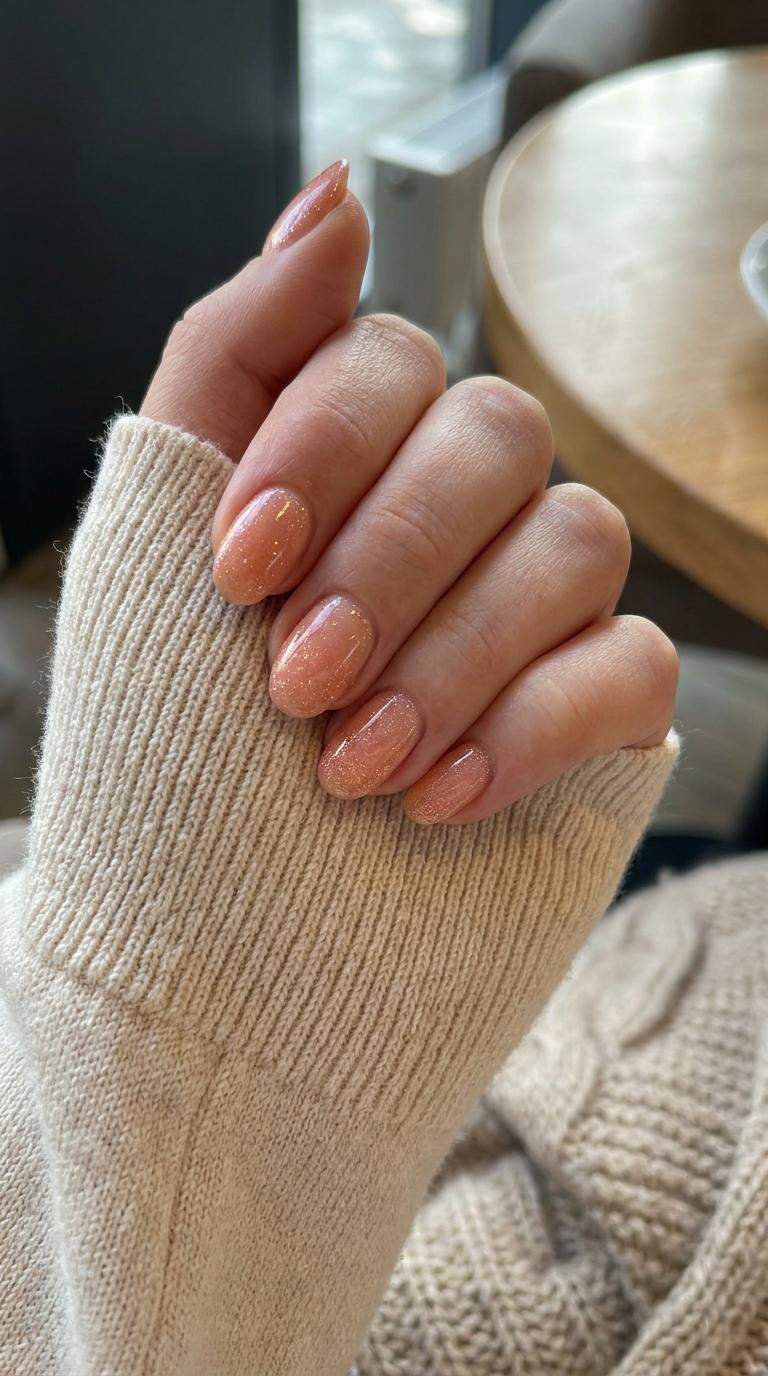 Glittery Peach Ombre Nails