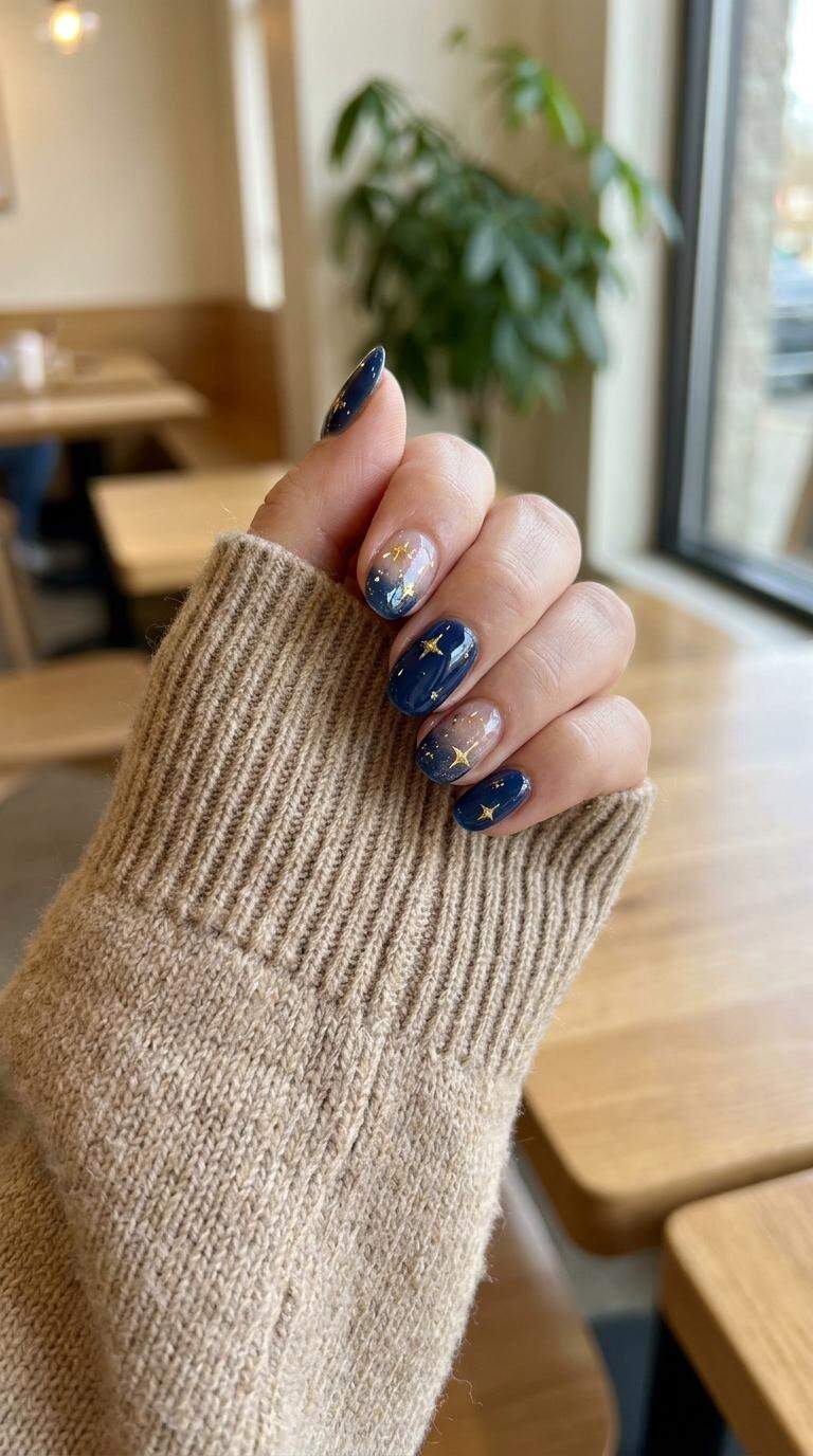 Glossy Star Accented Nails