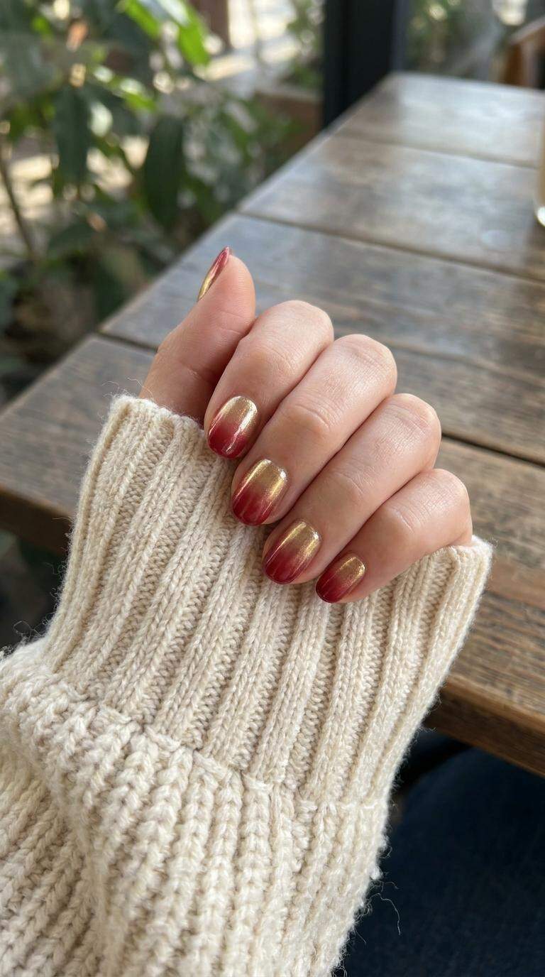 Gold and Red Ombre Nails