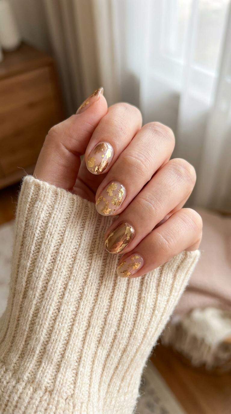 Gold Leaf Metallic Nail Art