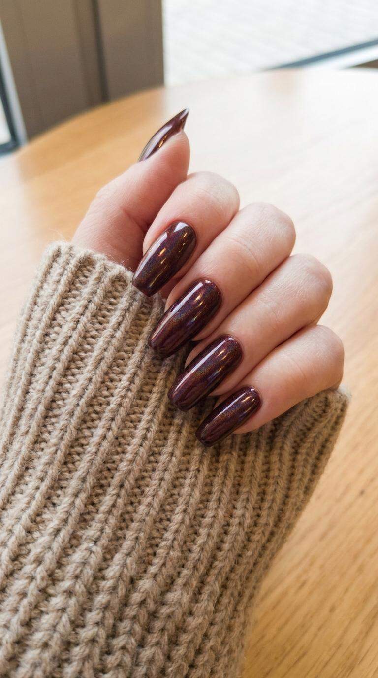 Holographic Burgundy Mirror Nails