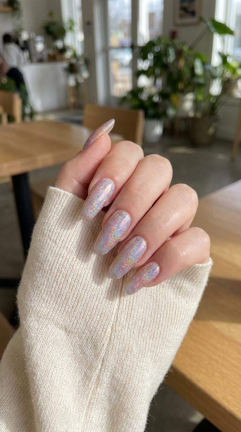 Iridescent Glitter Holographic Nails