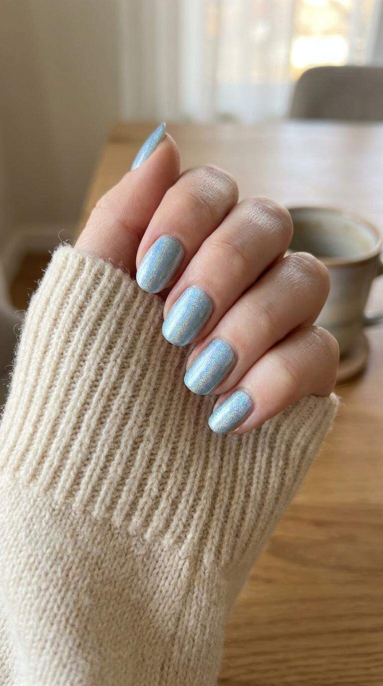 Light Blue Holographic Nails