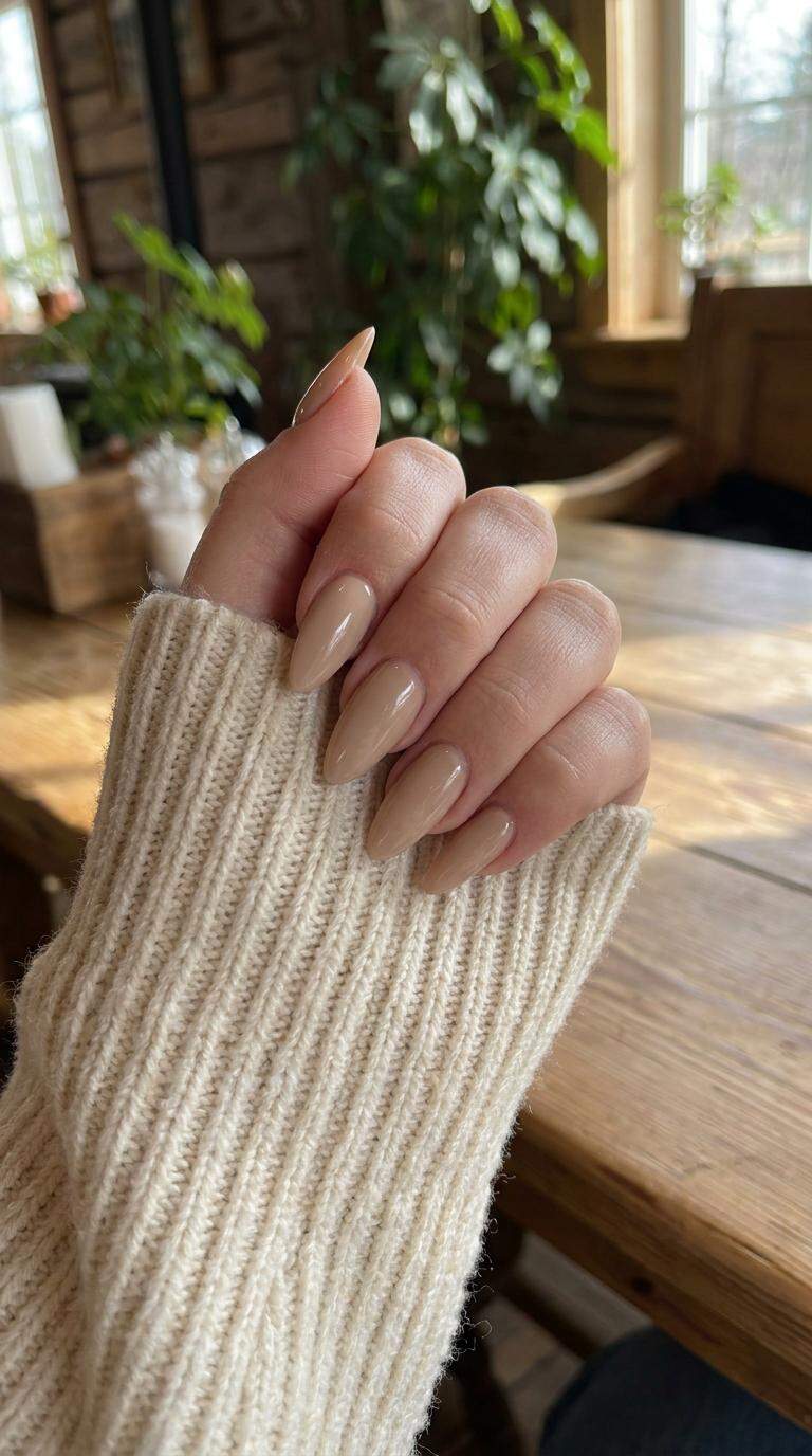 Long Almond-Shaped Beige Nails