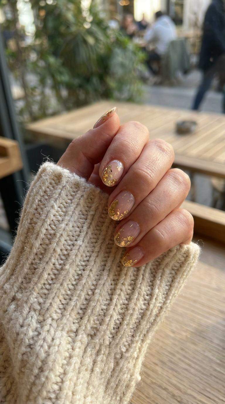 Luxurious Gold Leaf Accent Nails