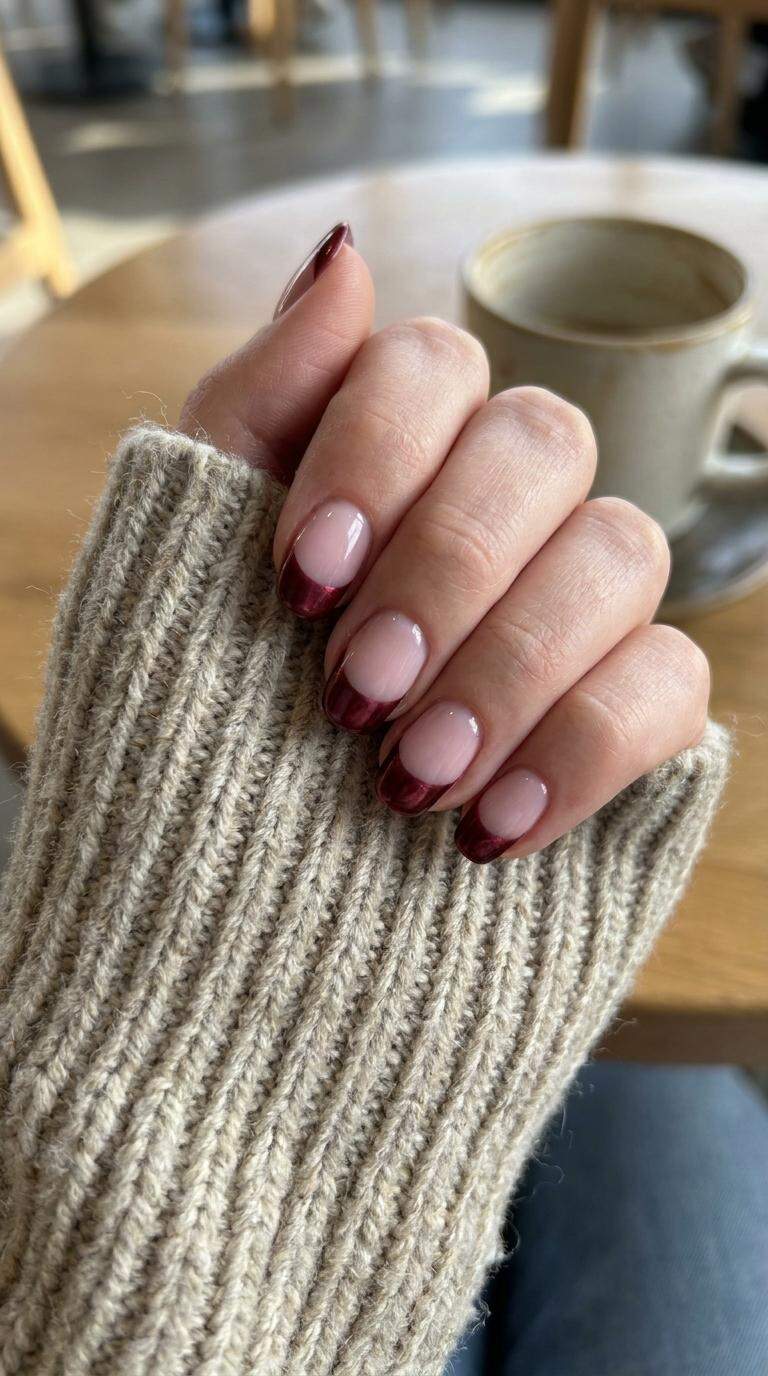 Metallic Burgundy French Nails