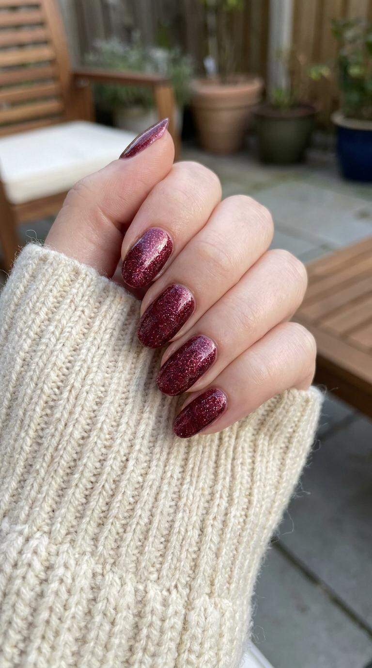 Metallic Burgundy Glitter Nails