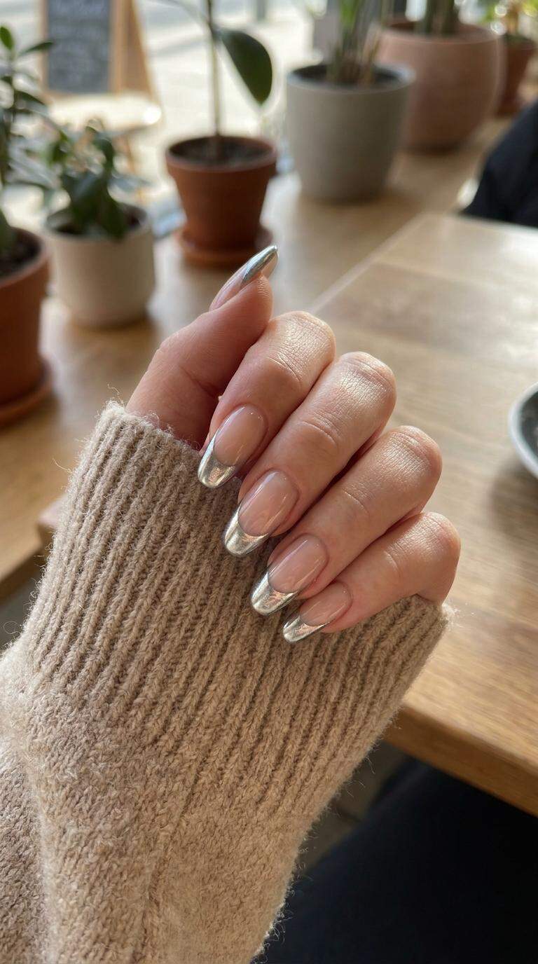 Metallic Silver French Nail