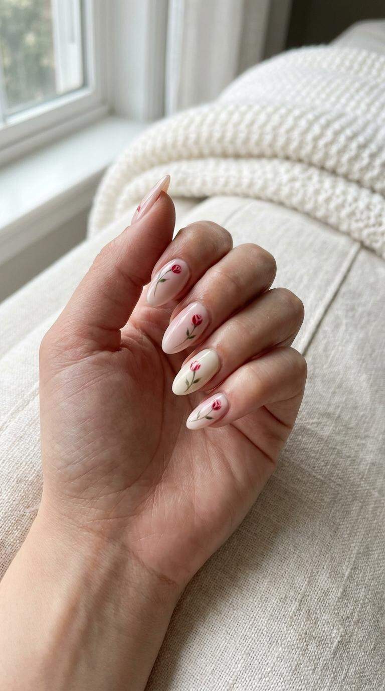 Minimalist Red Rose Nail