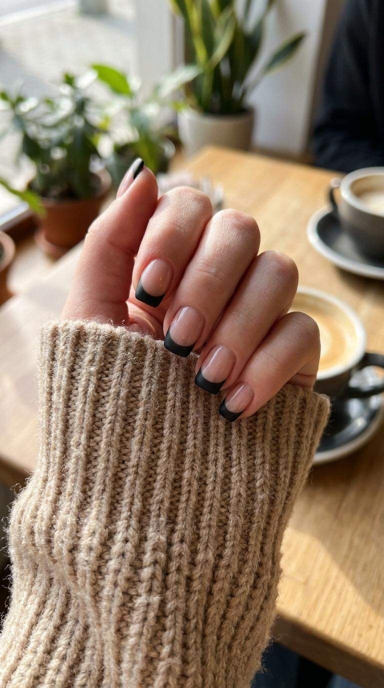 Modern Matte Black Tip Nails