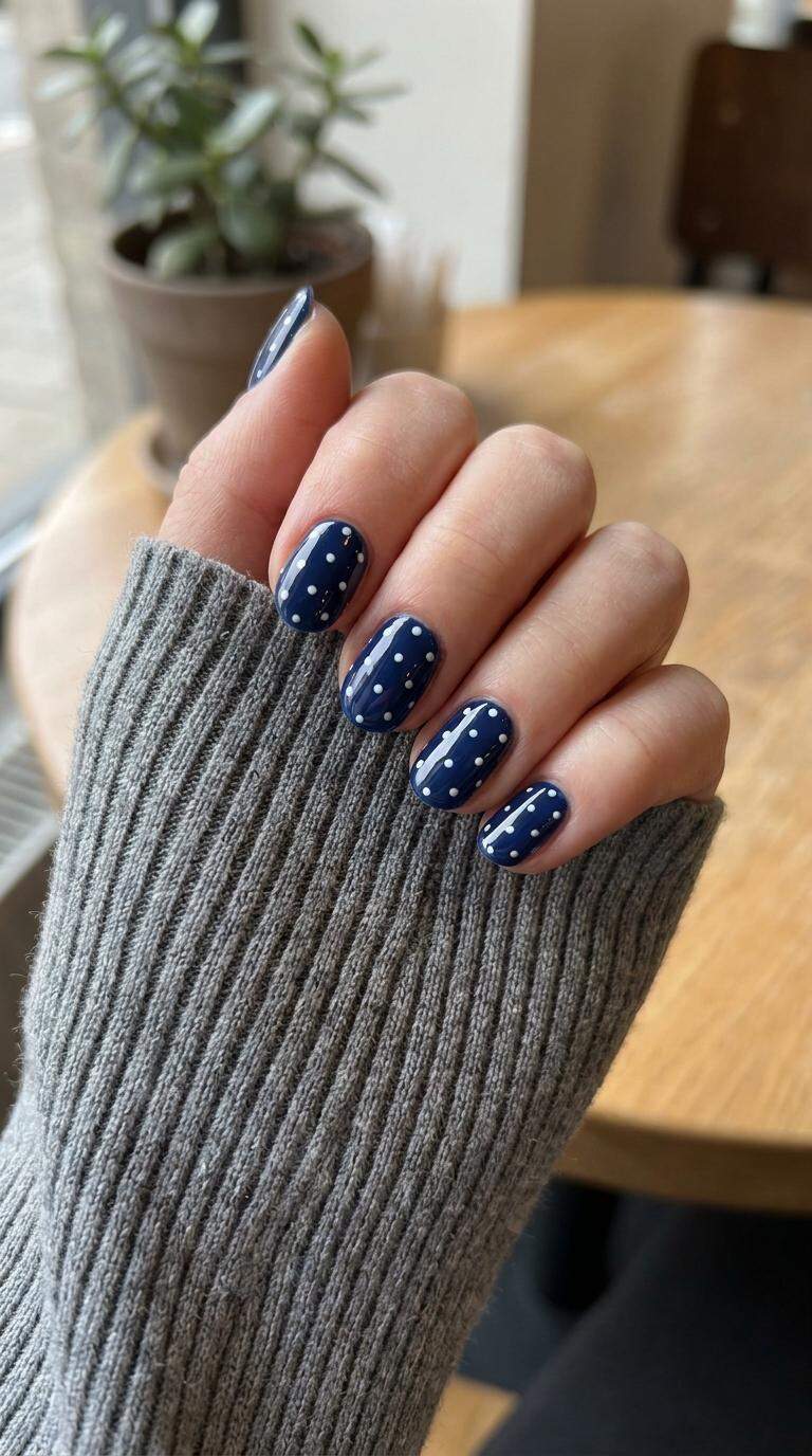 Navy Blue and White Polka