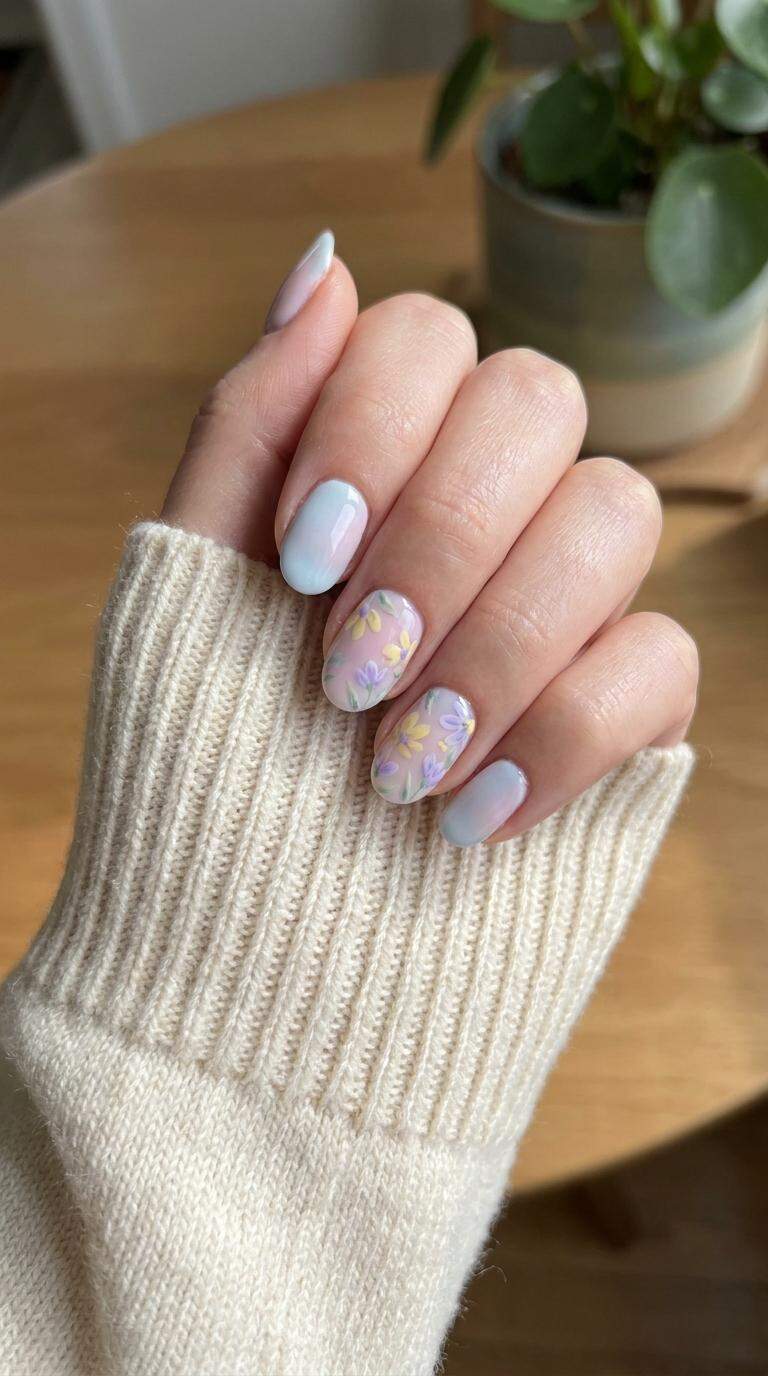Pastel Floral Accent Nail