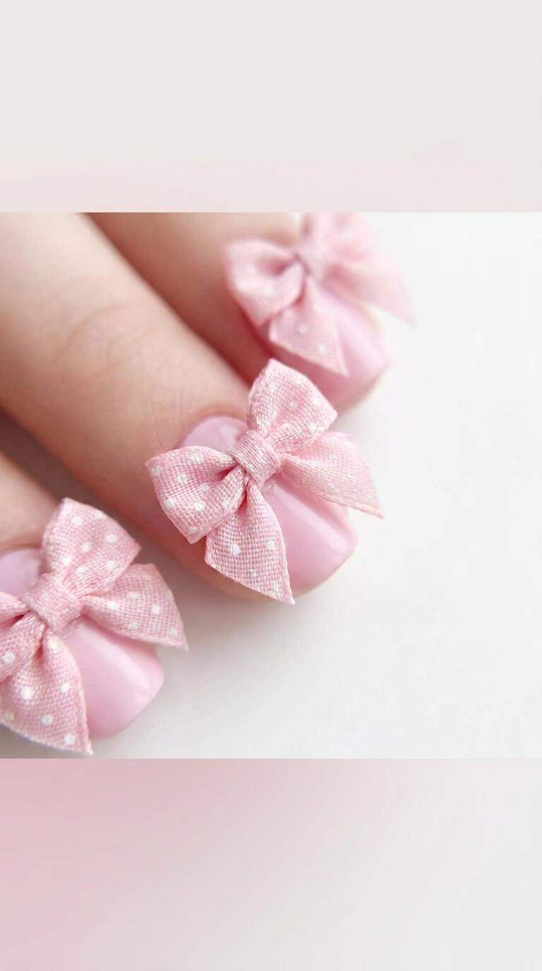 Polka Dot Pink Nail Bows
