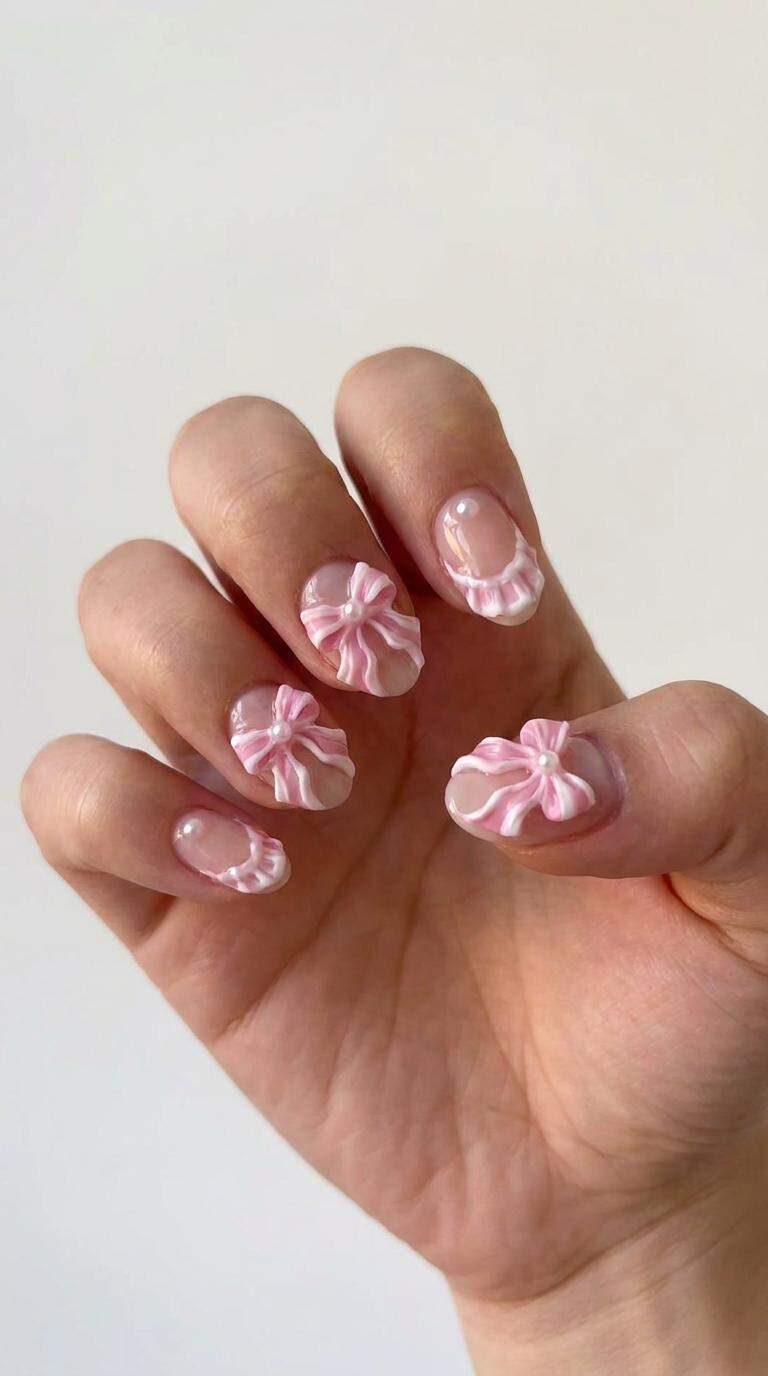 Ruffled Pink and White Bows
