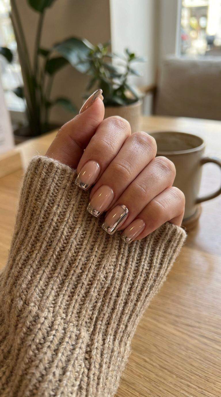 Square Nails with Chrome Accents