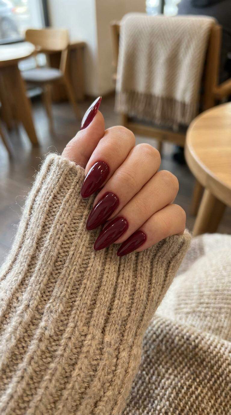 Stiletto Shape Burgundy Nails