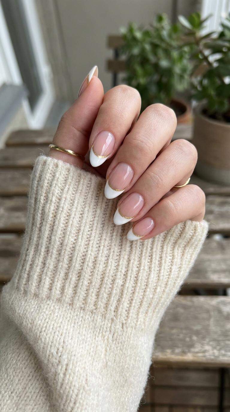 White and Gold French Nails