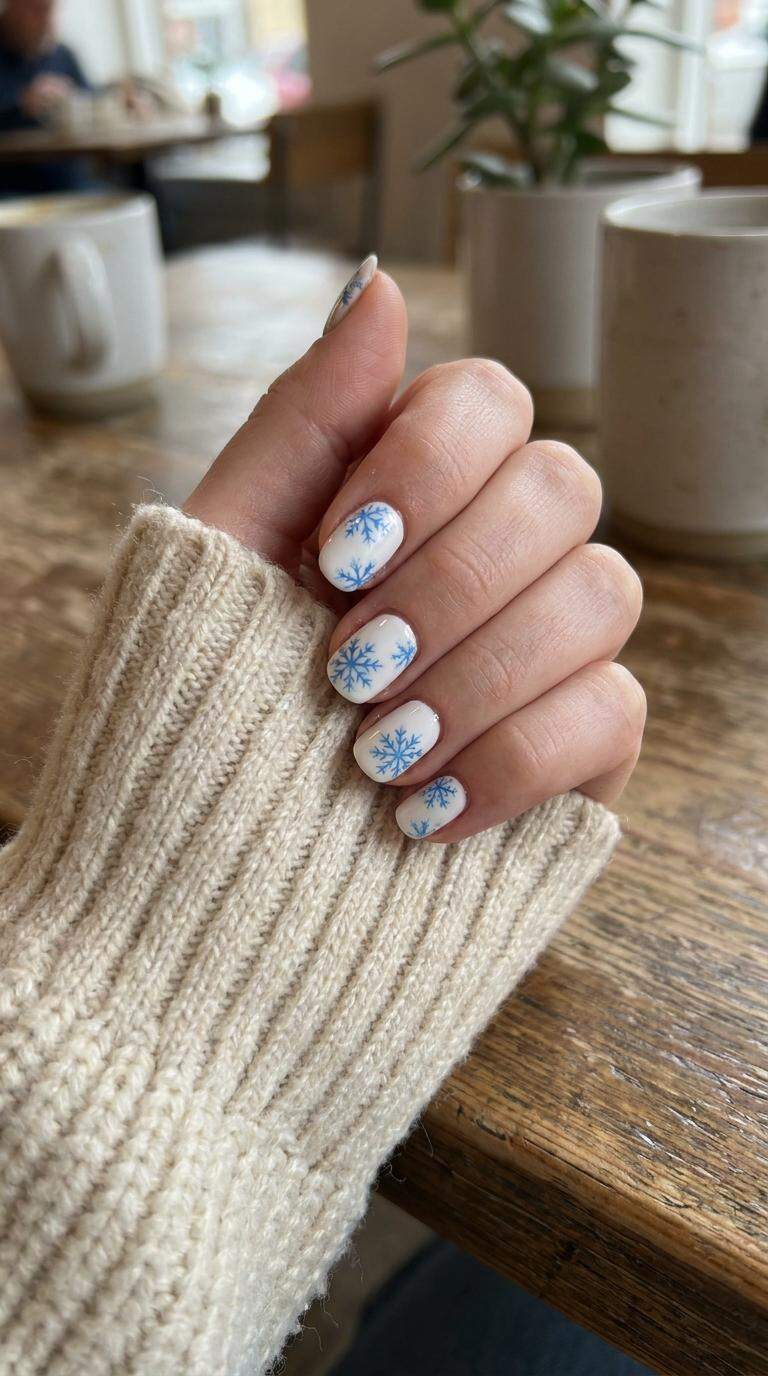 White Base with Blue Snowflakes