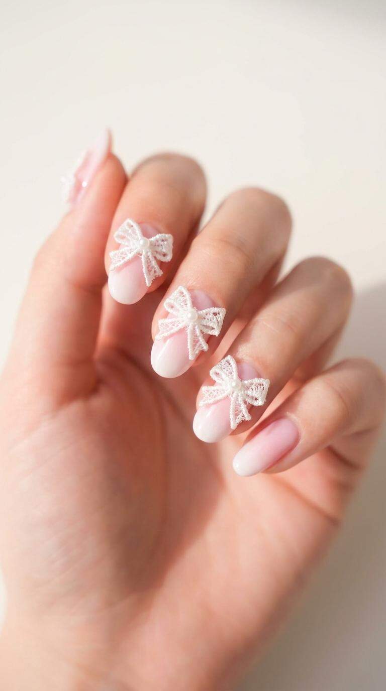 White Lace Nail Bow Accents