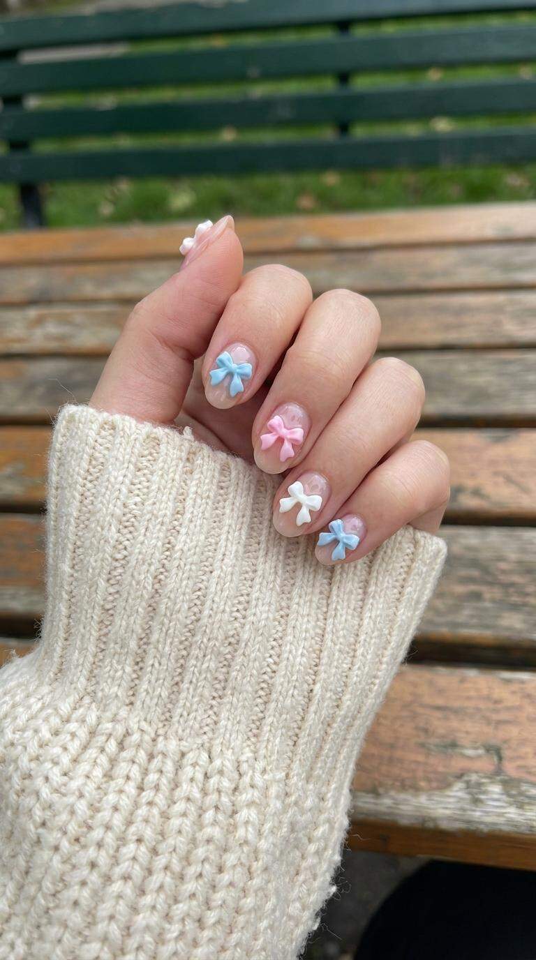 3D Bow Charms Nails