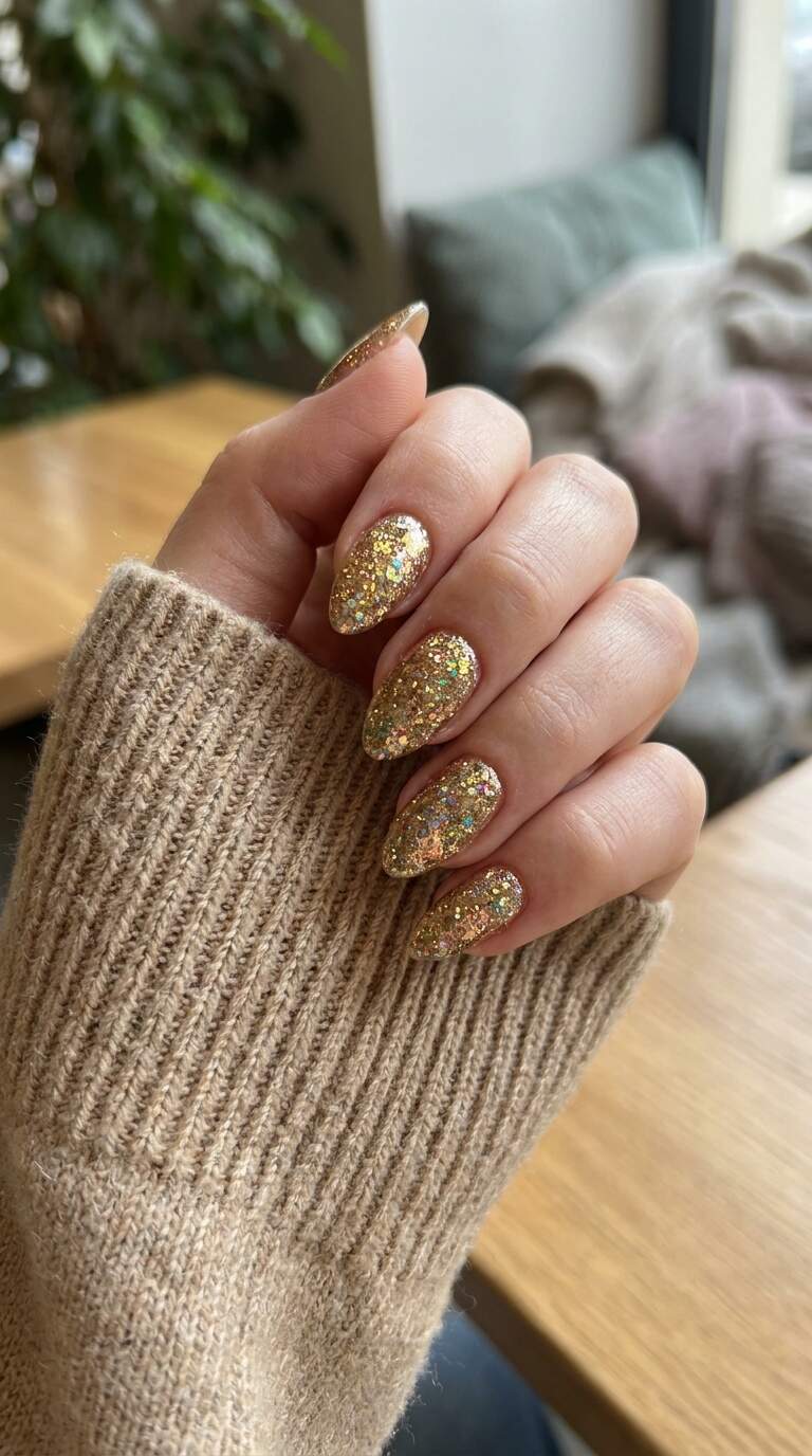 Almond Shaped Glitter Nails
