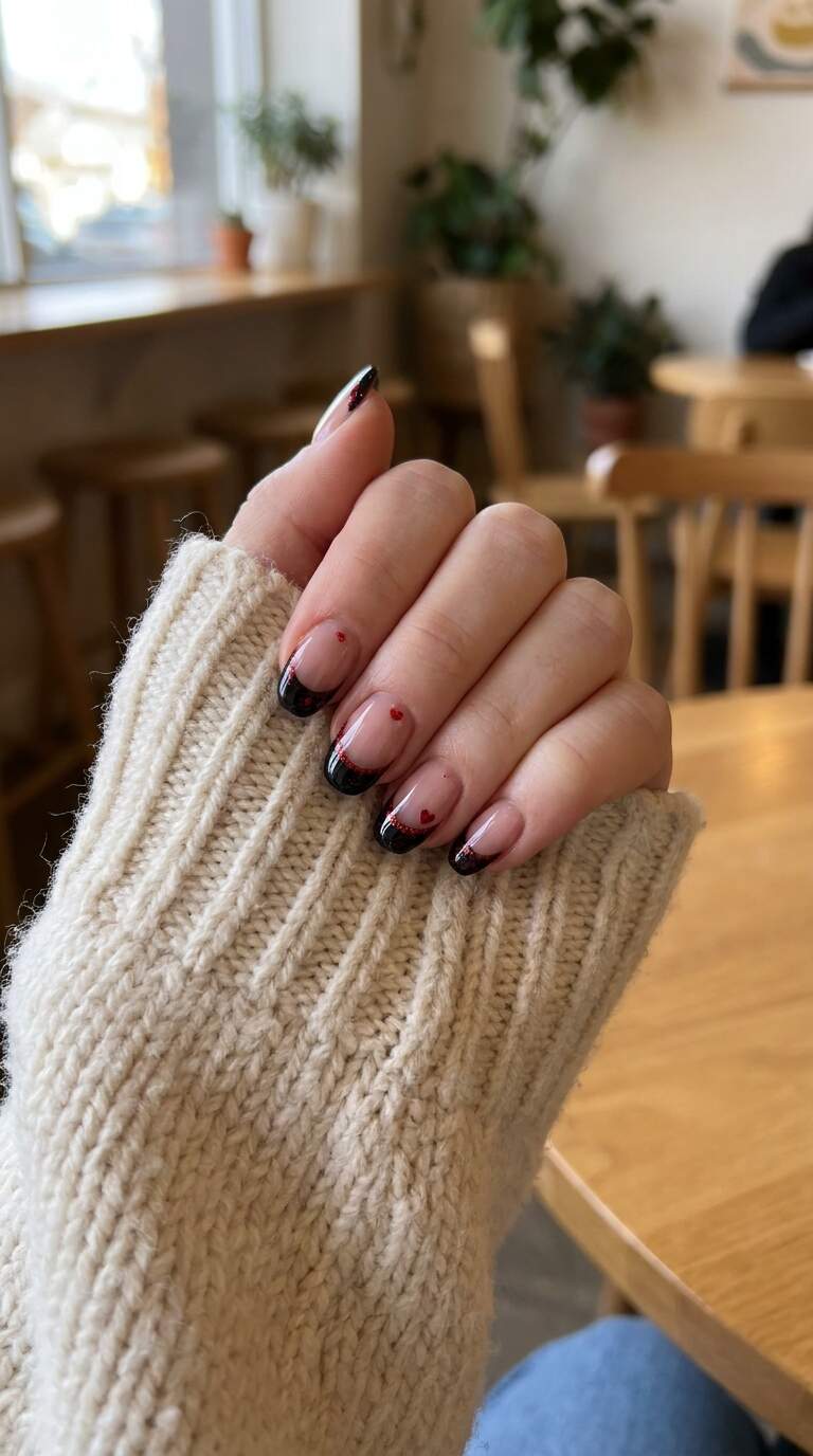 Black French Tip with Red