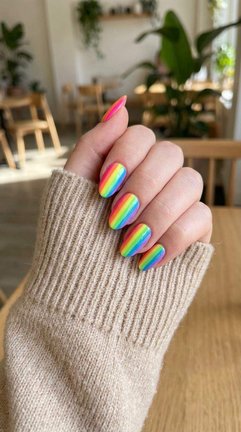 Bold and Bright Striped Nails