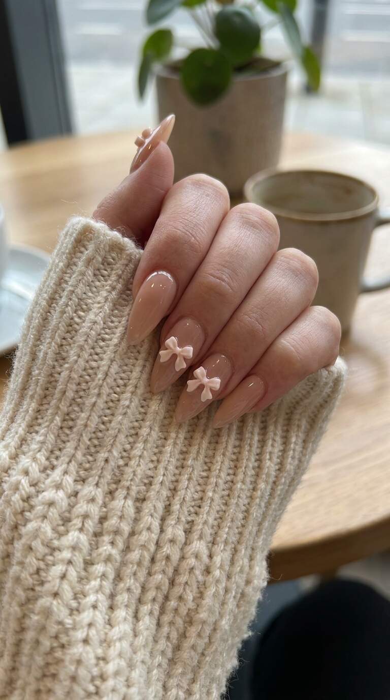 Bow Nailed Stiletto Tips