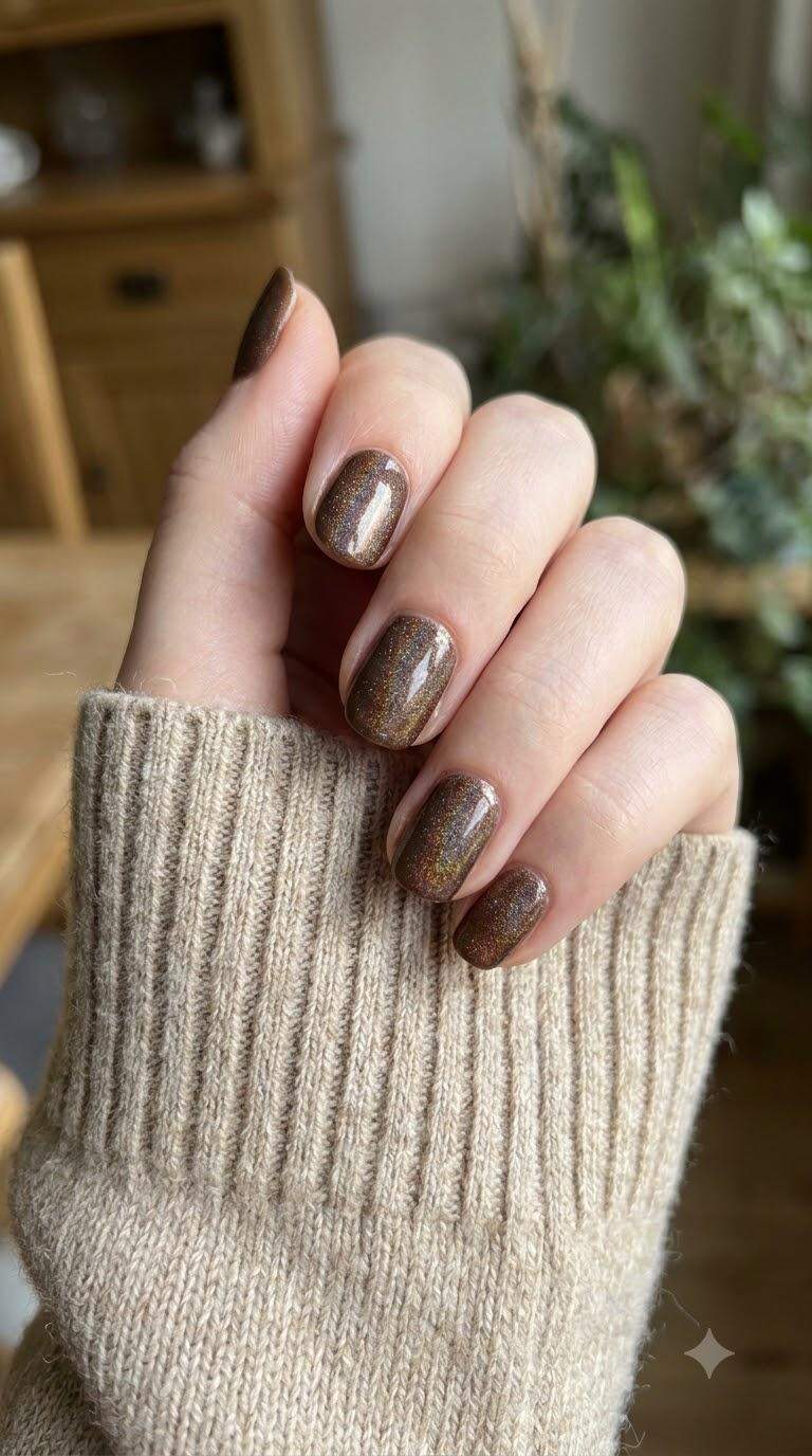 Brown Holographic Nails