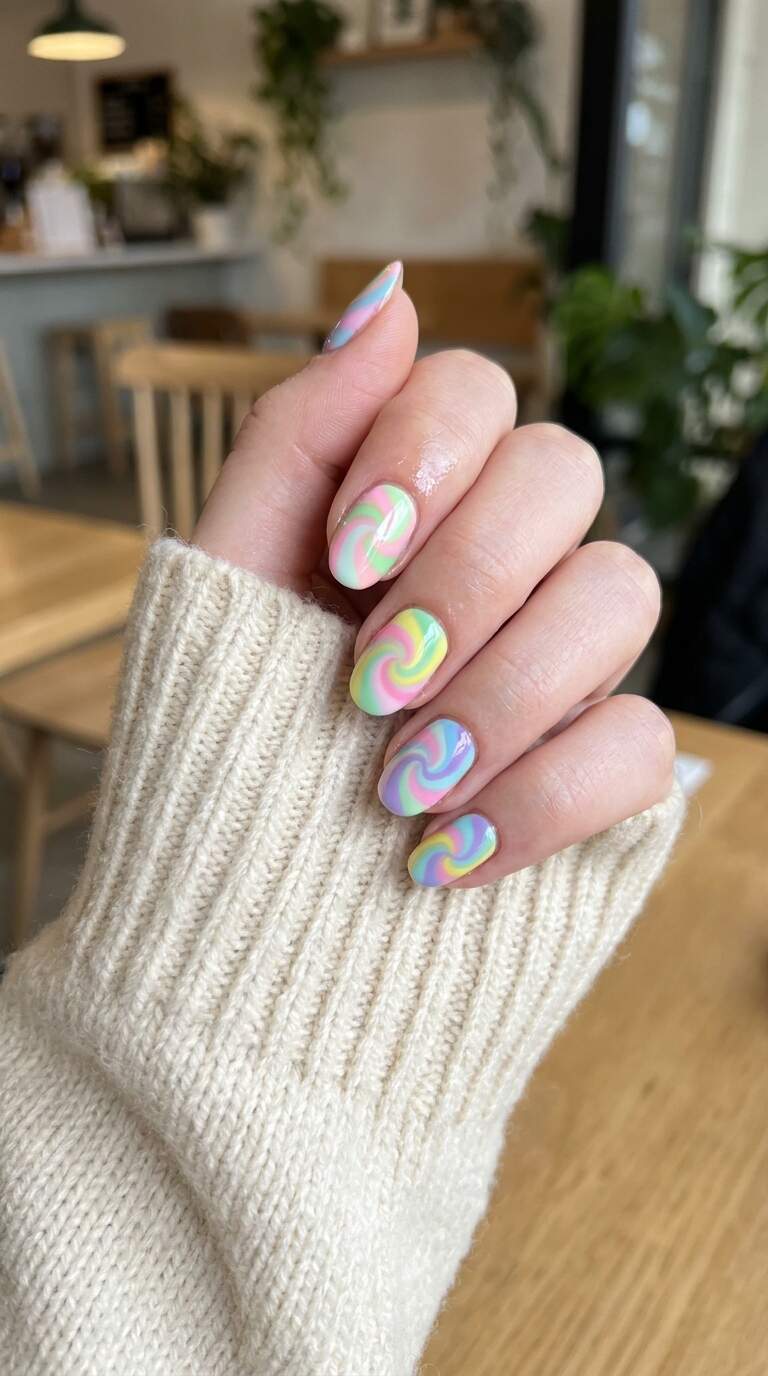 Candy Color Swirl Nails