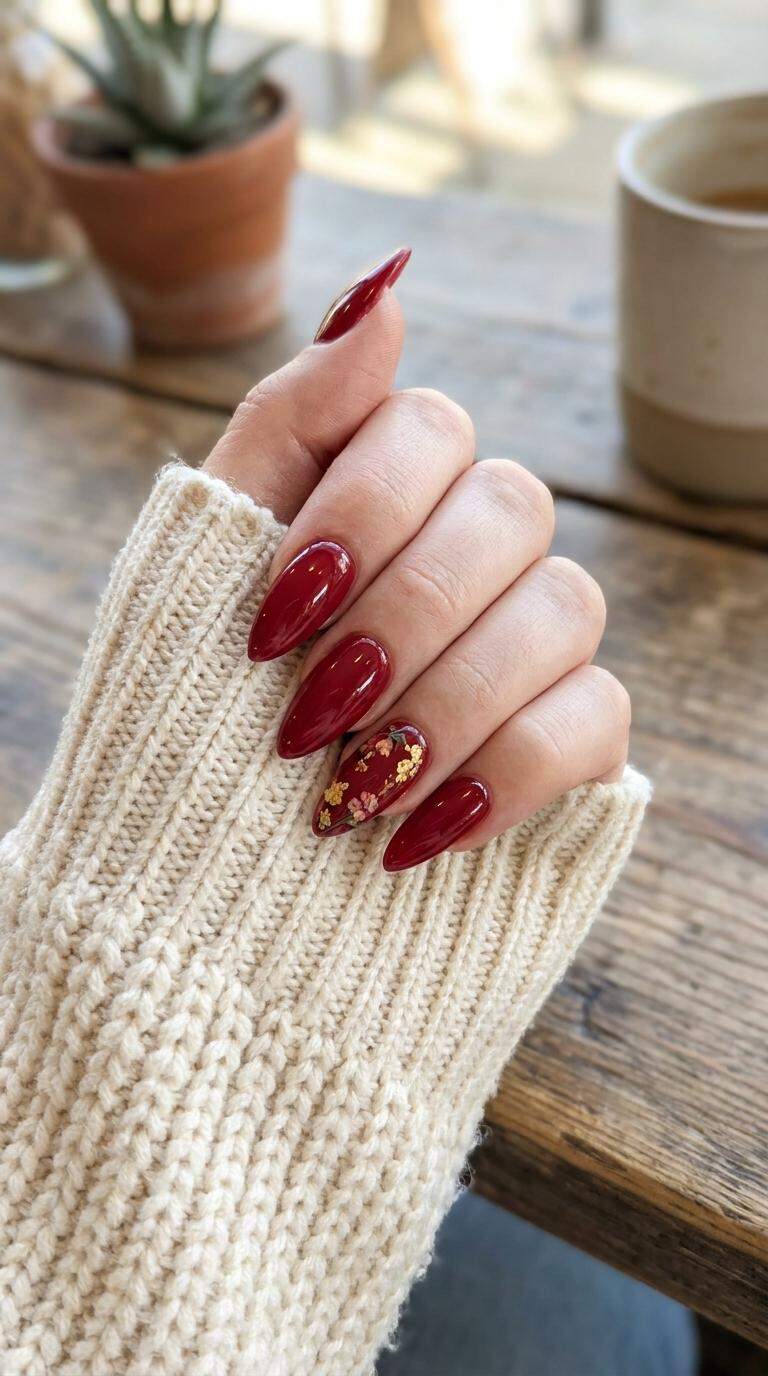 Cherry Red Stiletto Nails with