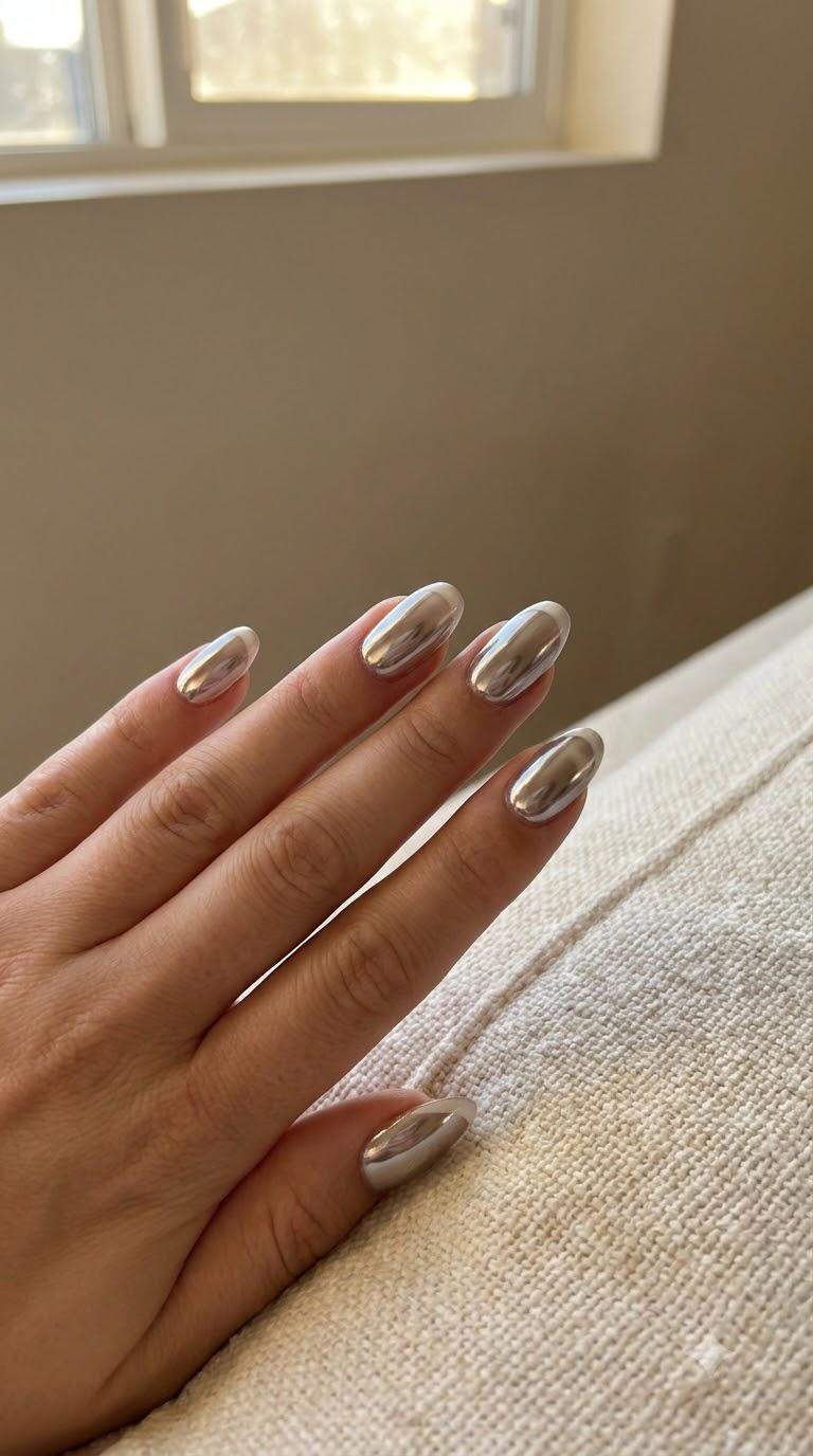 Chrome Gel Nail with French