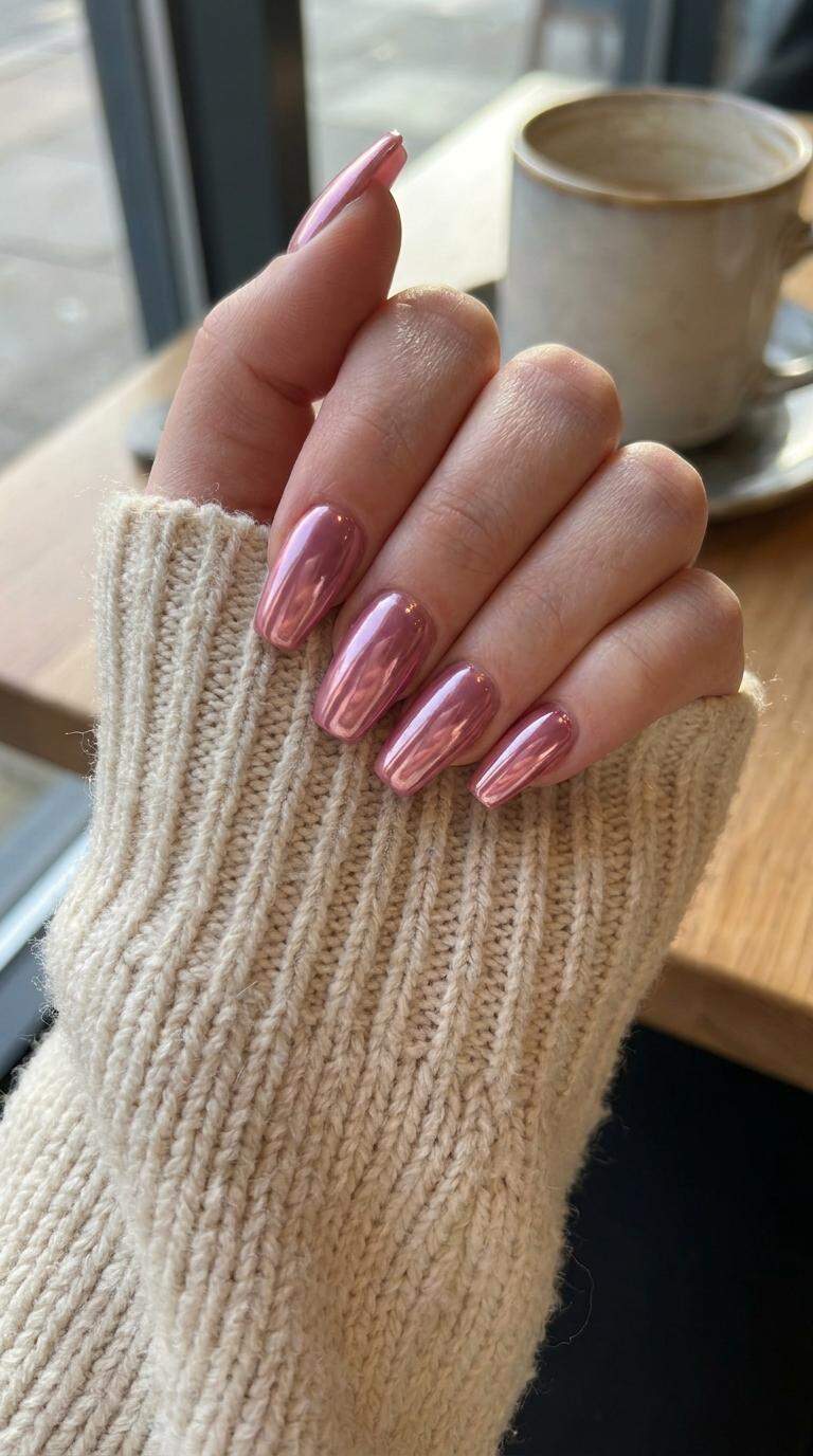 Chrome Pink Coffin Tips