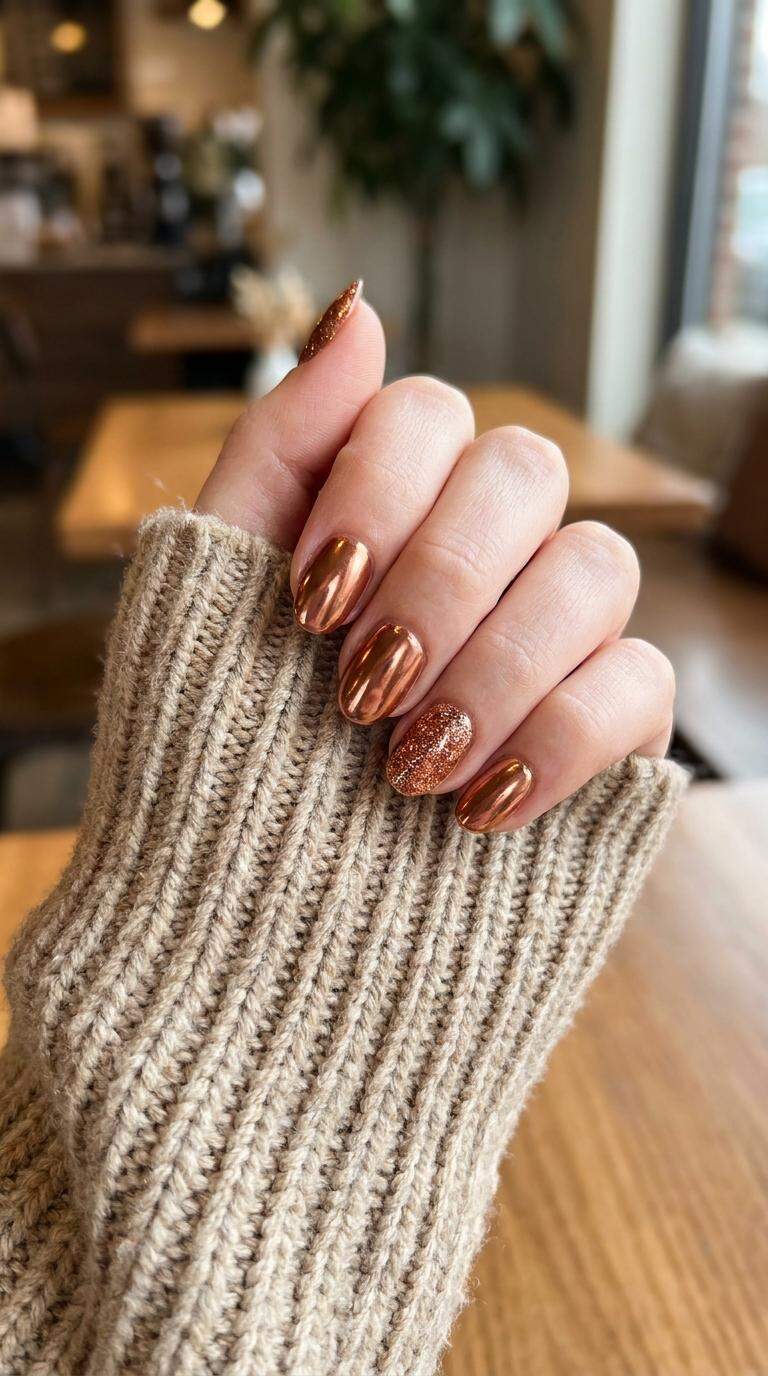 Copper Chrome Accent Nails