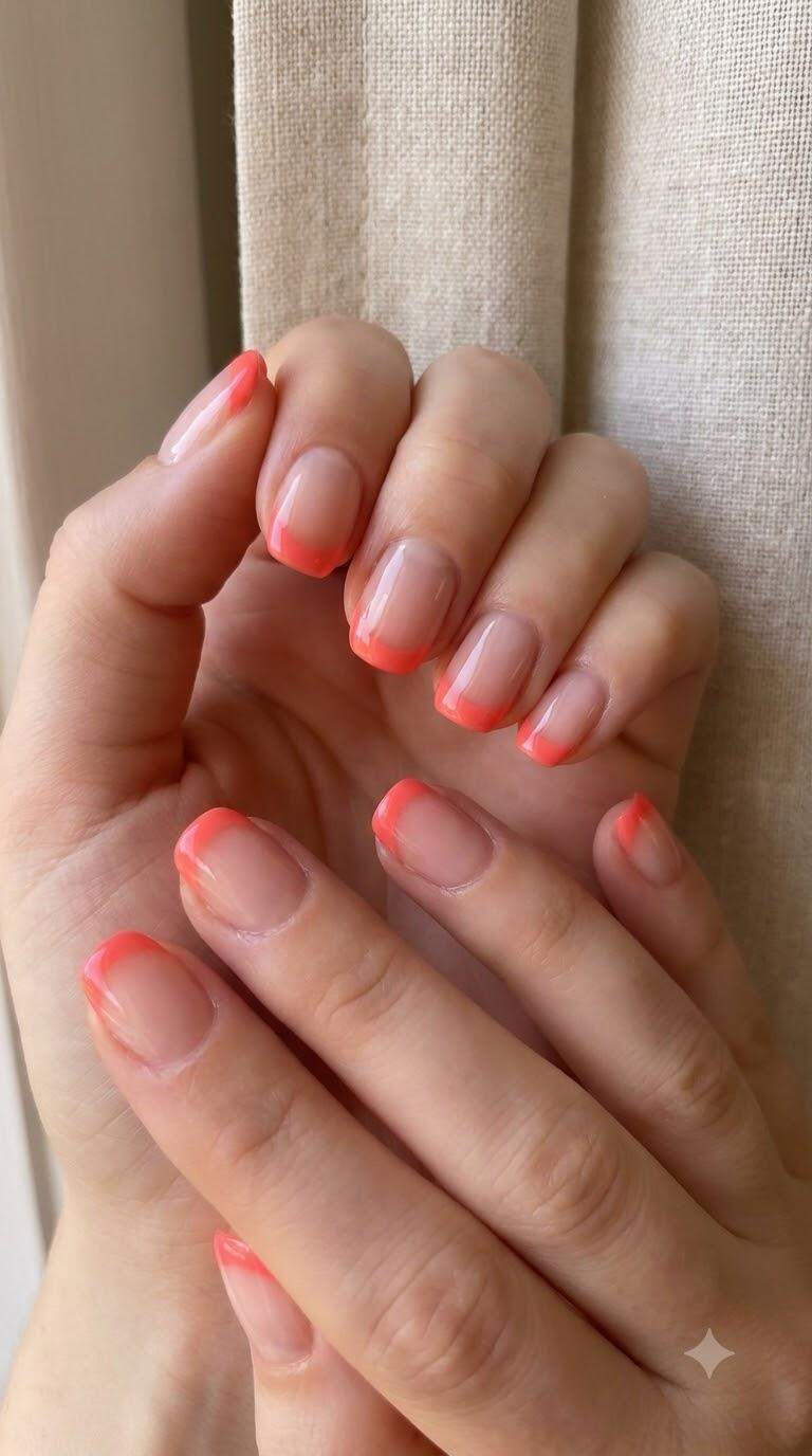 Coral French Tips Nail Art