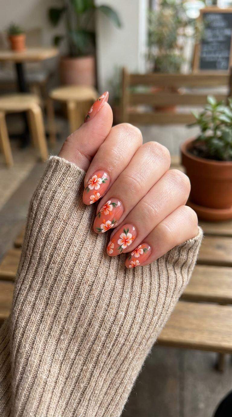 Coral Hibiscus Gel Tips