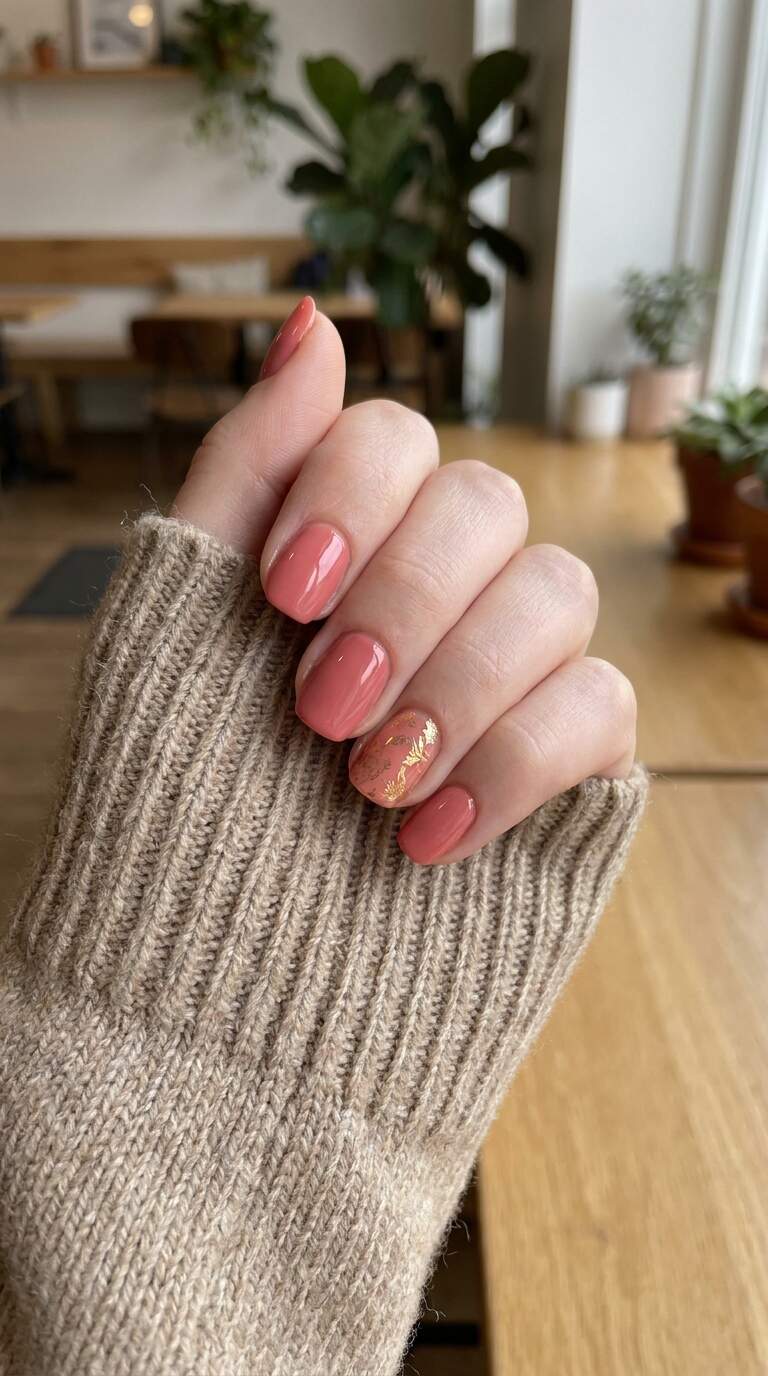 Coral Pink Accent Nails