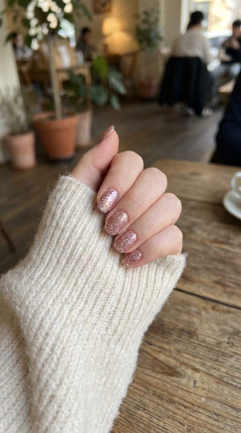 Cute Pink Glitter Nails