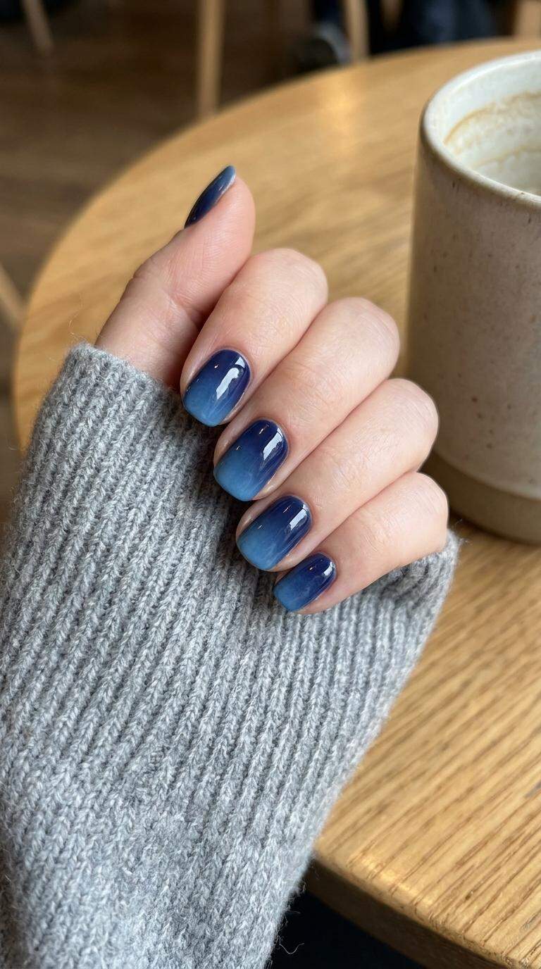 Dark Blue Ombre Nails