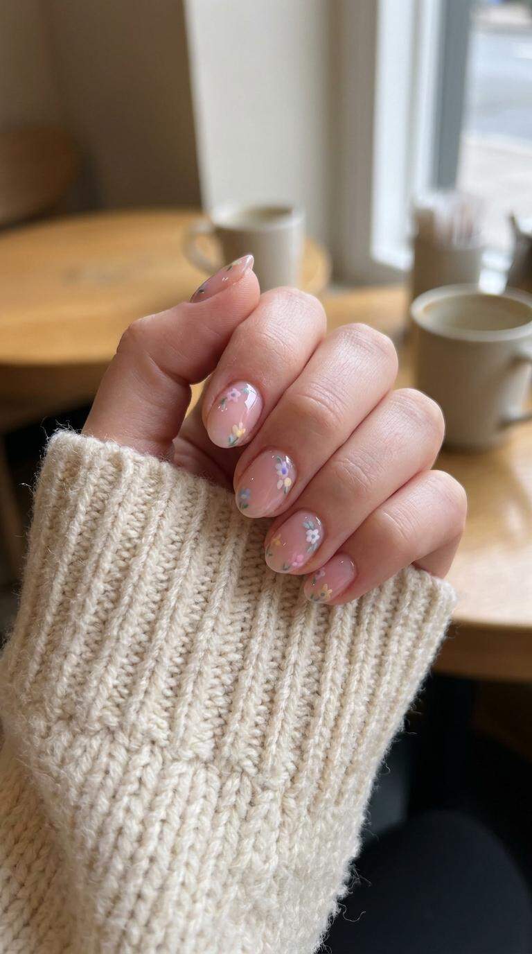 Delicate Floral Gel Nail Art