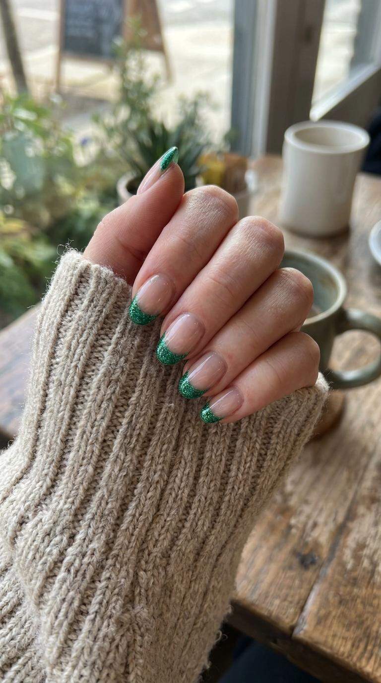 Emerald Green Glitter Tips