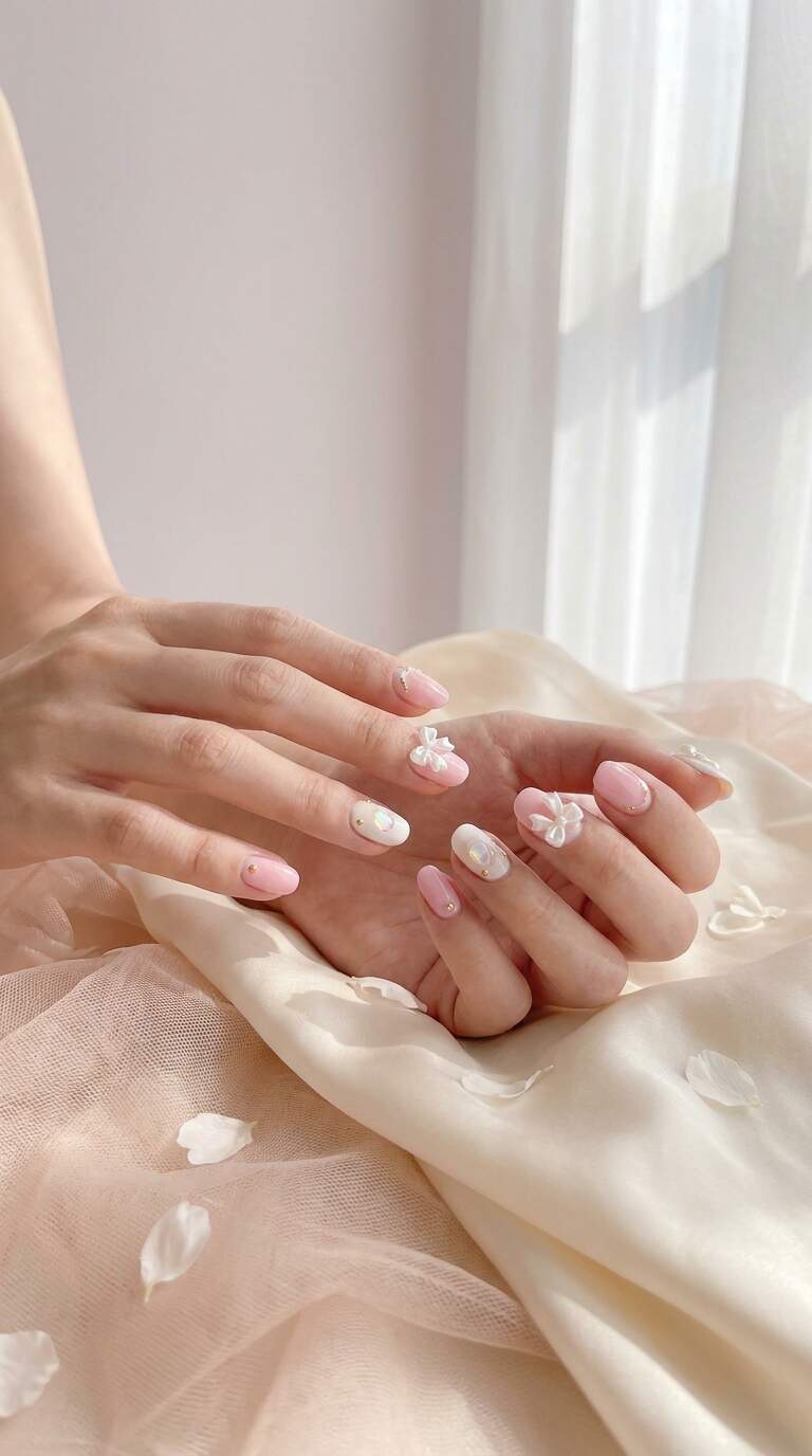 Faux Pearl Bow Nail Art