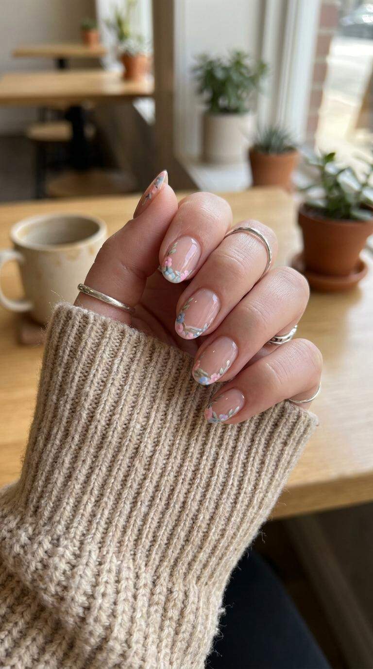 Floral Border Gel Nail Designs
