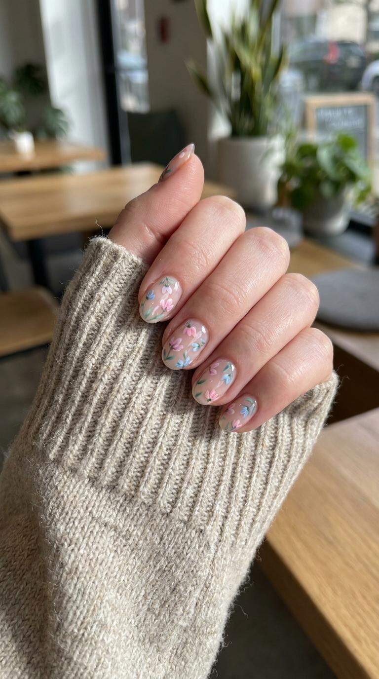 Floral Motif Gel Nail Art