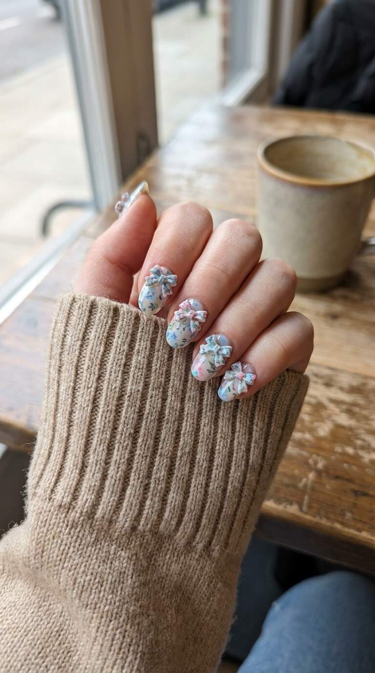 Floral Patterned Nail Bow